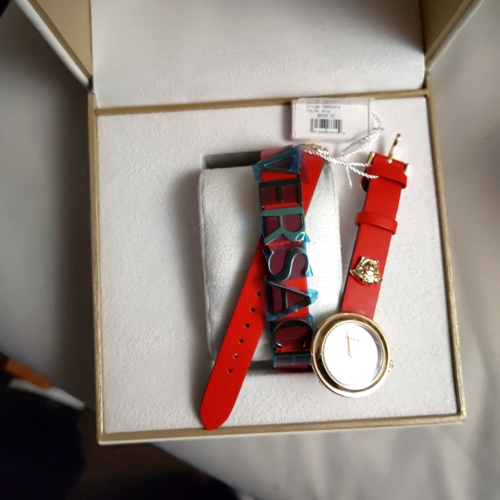Authentic womens gold and red leather Versace watch